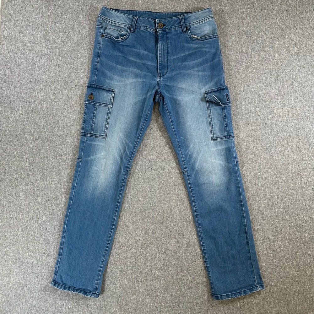 Parasuco Jeans Mens 32 Denim Cult Blue Cargo Utility Straight Leg EXCELLENT